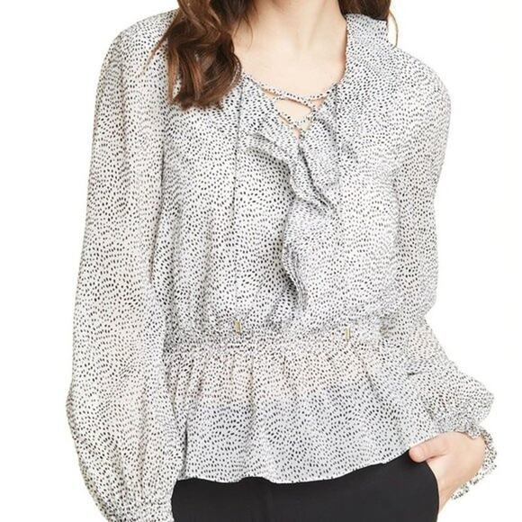 Ted Baker London 2/6 Alyanna Ruffle Top Patterned Blouse Black White - Picture 1 of 8